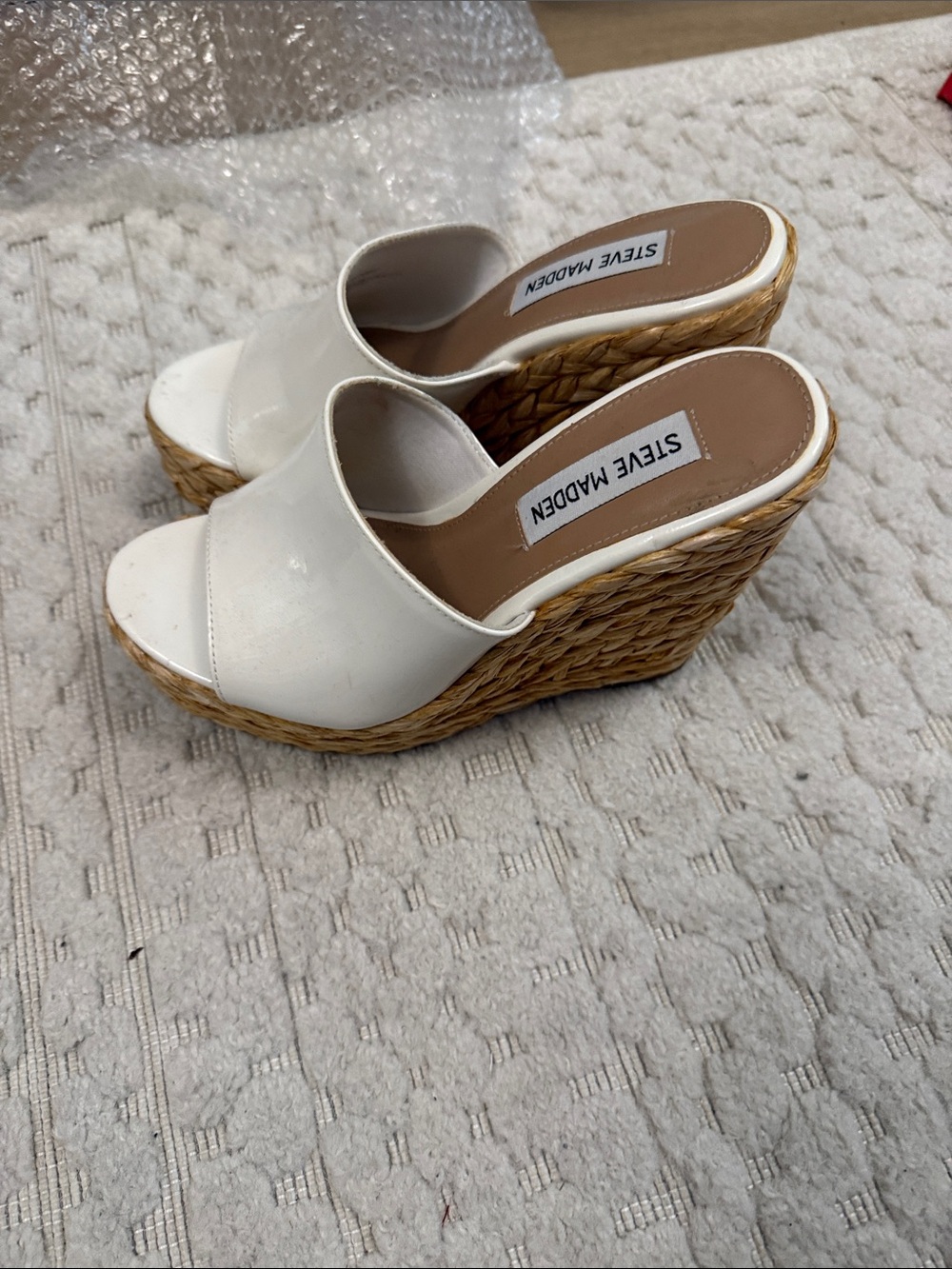 Steve Madden White Espadrille Wedge Slide Mules - Picture 2 of 2